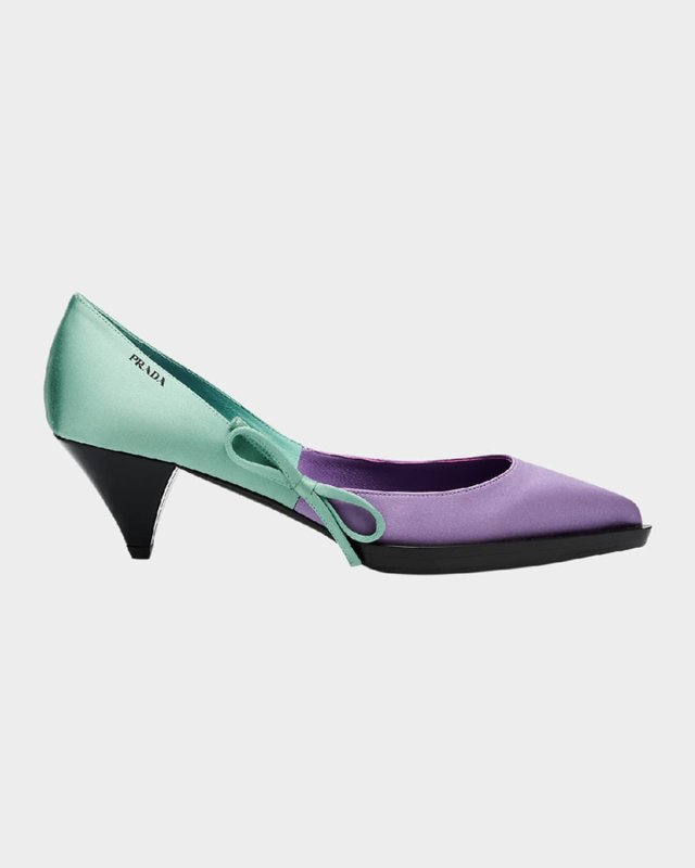 Bicolor Satin Bow Pumps